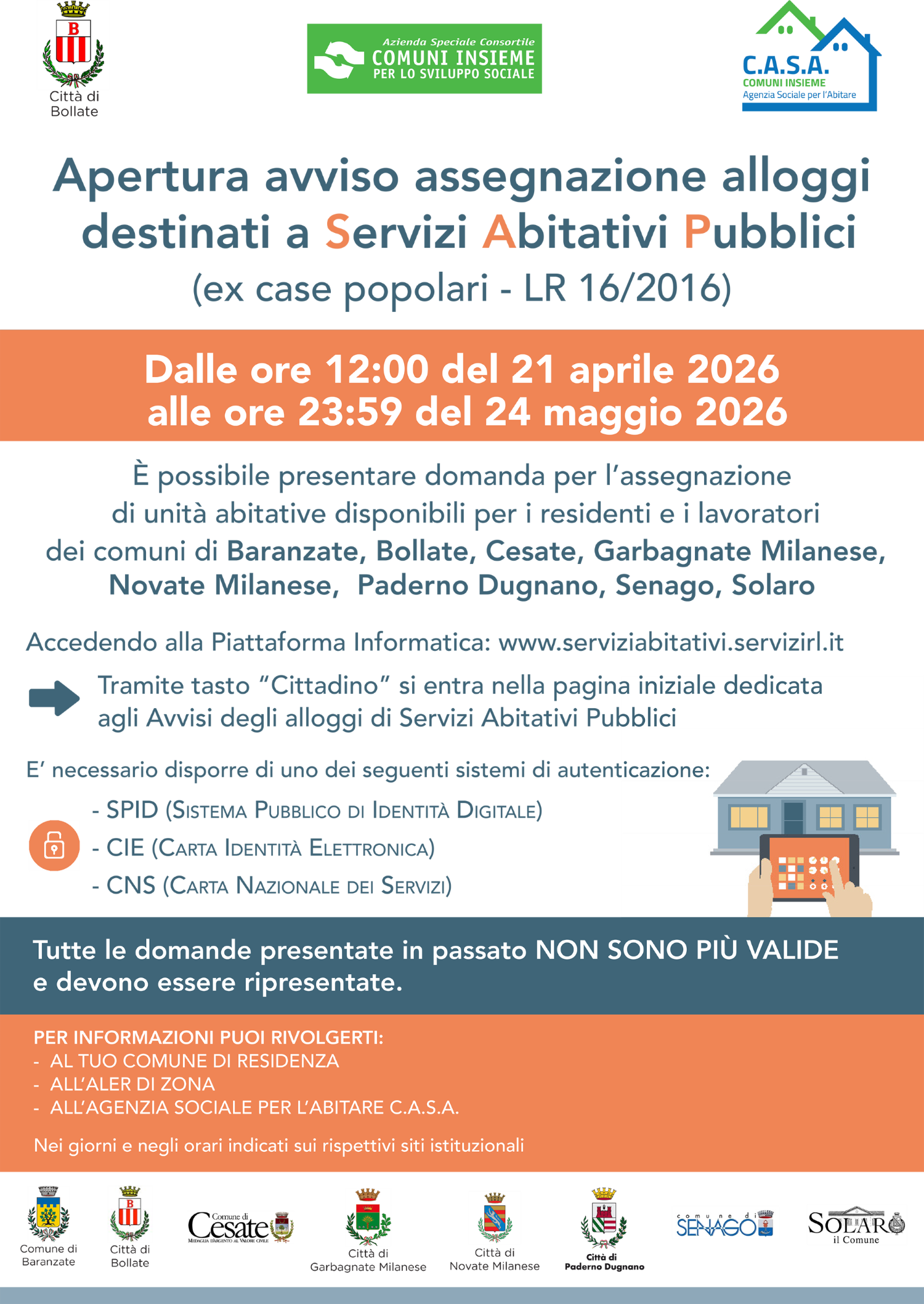 APERTURA AVVISO SAP – Servizi Abitativi Pubblici